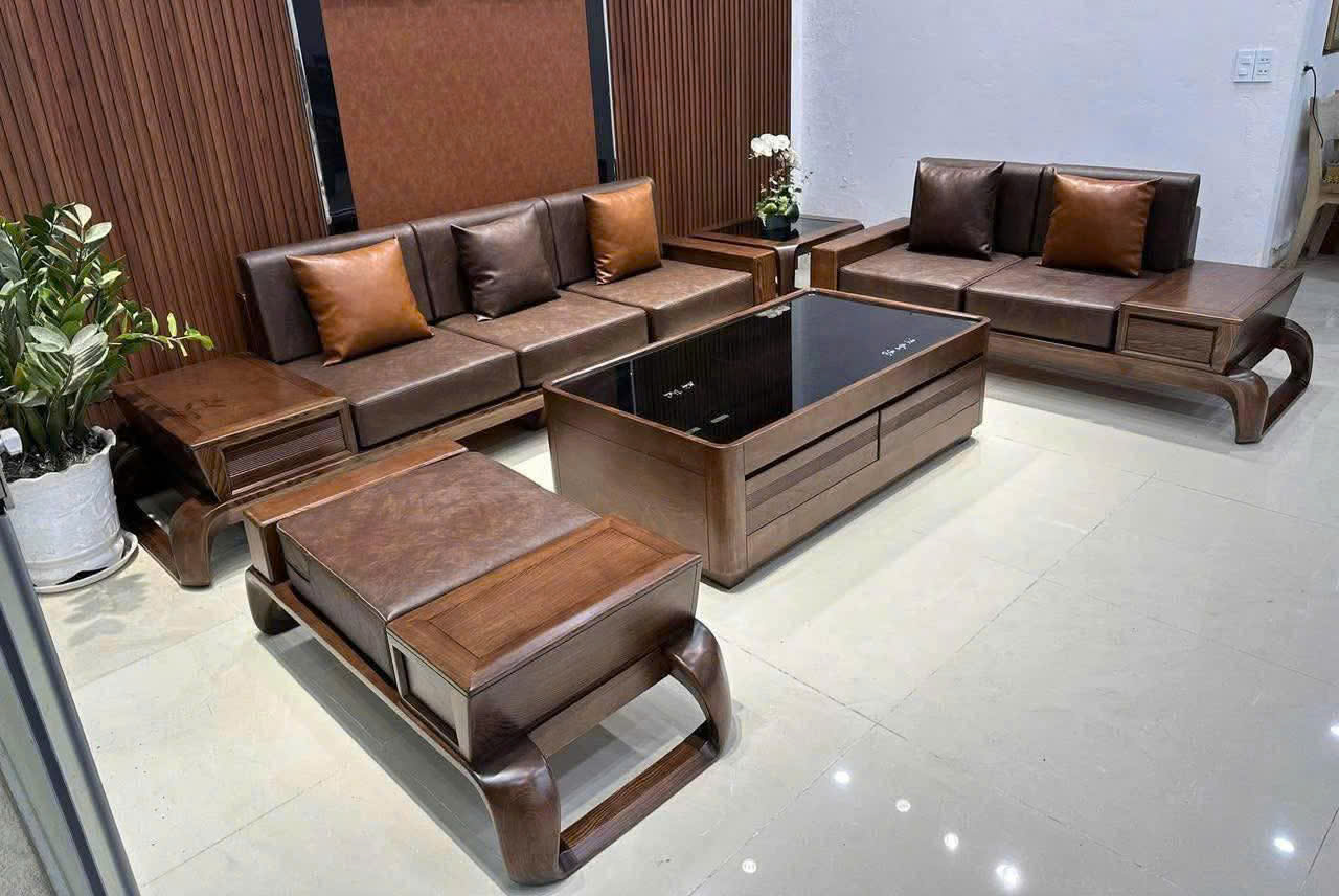 Sofa gỗ tự nhiên đẹp, chất lượng, hàng quy cách dày dặn, giá tốt